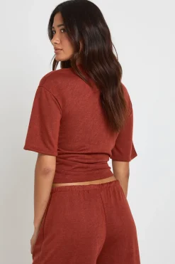 boohoo Haut À Manches Courtes En Slub Avec Taille Cintrée<Femme Tops