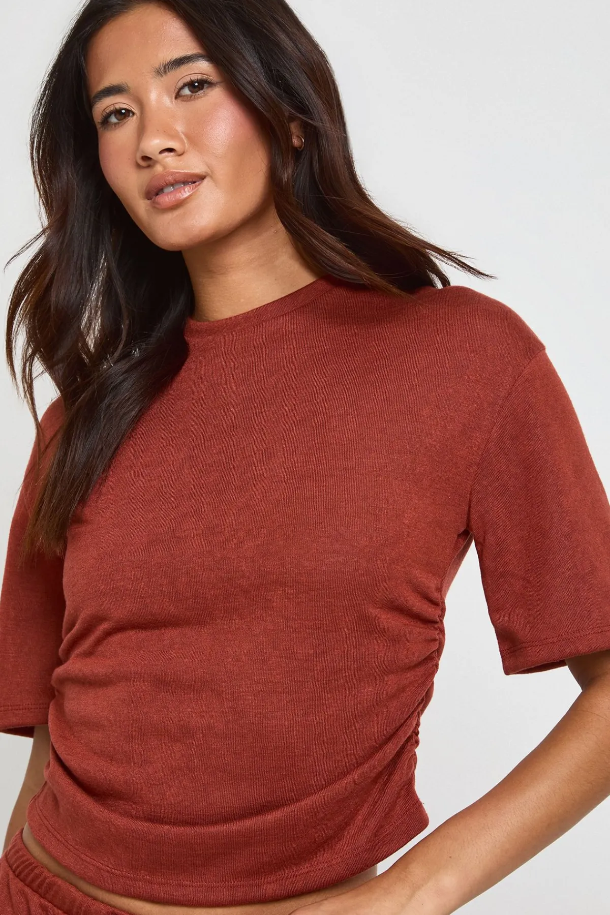 boohoo Haut À Manches Courtes En Slub Avec Taille Cintrée<Femme Tops
