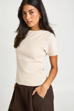 boohoo Haut à Manches Courtes Racer Double Épaisseur Côtelé<Femme Tops