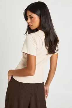 boohoo Haut à Manches Courtes Racer Double Épaisseur Côtelé<Femme Tops