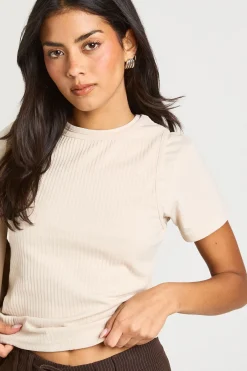 boohoo Haut à Manches Courtes Racer Double Épaisseur Côtelé<Femme Tops