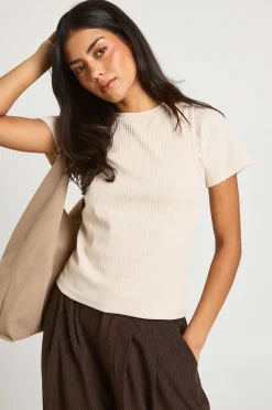 boohoo Haut à Manches Courtes Racer Double Épaisseur Côtelé<Femme Tops