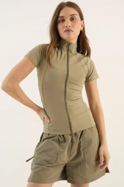 DSGN Studio Haut À Manches Courtes Zippé Ajusté Sculpt<Femme Vêtements De Sport|Dsgn Studio