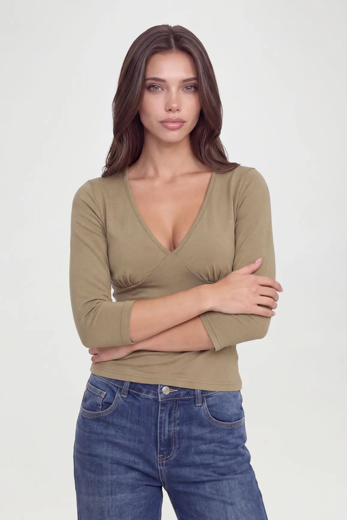 Haut À Manches 3/4 Et Encolure Cœur