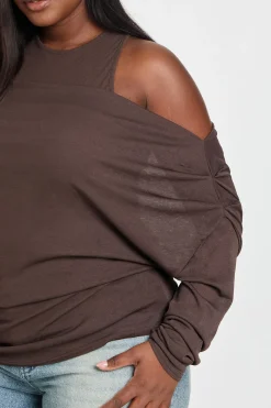Haut À Manches Longues Asymétrique Superposé 2-en-1 Grande Taille