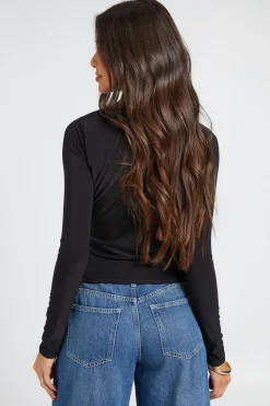 boohoo Haut À Manches Longues Avec Col Montant Asymétrique Et Boutons Brandebourg<Femme Tops