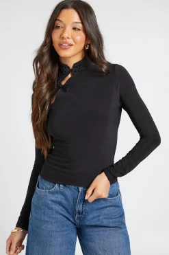 boohoo Haut À Manches Longues Avec Col Montant Asymétrique Et Boutons Brandebourg<Femme Tops