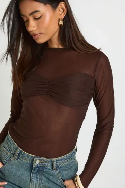 boohoo Haut À Manches Longues Avec Détail Buste Transparent<Femme Tops