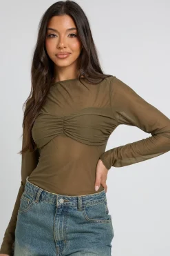 boohoo Haut À Manches Longues Avec Détail Buste Transparent<Femme Tops