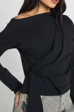 boohoo Haut à Manches Longues avec Détail Drapé au Col Asymétrique<Femme Tops