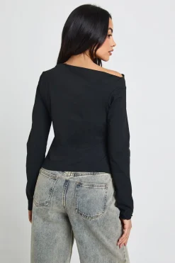 boohoo Haut à Manches Longues avec Détail Drapé au Col Asymétrique<Femme Tops