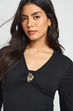 boohoo Haut À Manches Longues Avec Détail De Finition Au Col Asymétrique Froncé<Femme Tops