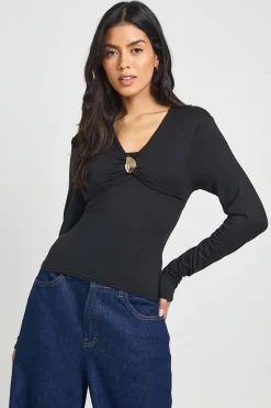 boohoo Haut À Manches Longues Avec Détail De Finition Au Col Asymétrique Froncé<Femme Tops