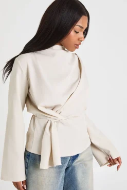 boohoo Haut à manches longues avec détails nœud Marl<Femme Tops