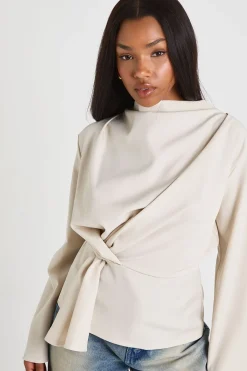 boohoo Haut à manches longues avec détails nœud Marl<Femme Tops