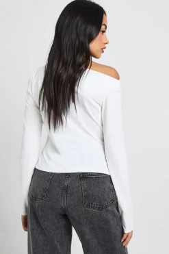 Haut À Manches Longues Avec Encolure Asymétrique Et Détail Drapé