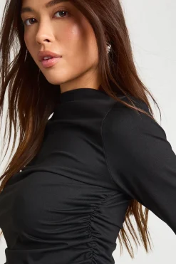 boohoo Haut À Manches Longues Avec Encolure Montante Et Fronces Latérales<Femme Tops