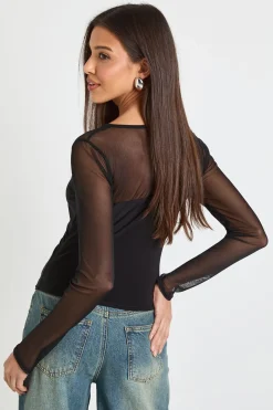boohoo Haut à manches longues avec panneau en maille à l'avant<Femme Tops