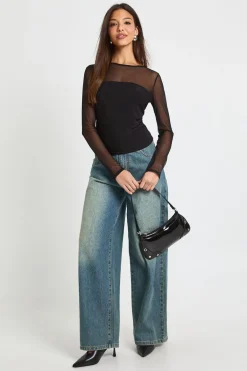 boohoo Haut à manches longues avec panneau en maille à l'avant<Femme Tops