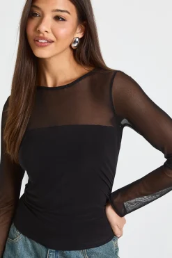 boohoo Haut à manches longues avec panneau en maille à l'avant<Femme Tops