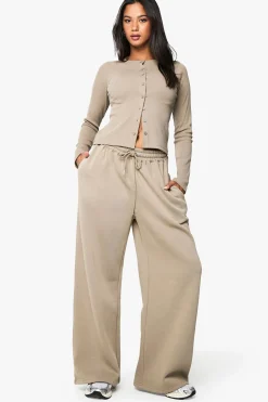 boohoo Haut à manches longues à boutons en côtes et survêtement jogger<Femme Survêtements|Survêtements