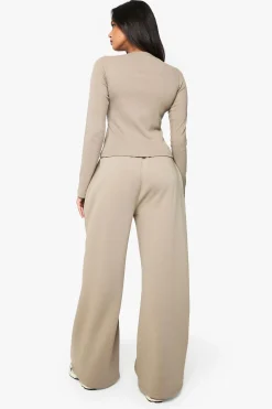 boohoo Haut à manches longues à boutons en côtes et survêtement jogger<Femme Survêtements|Survêtements