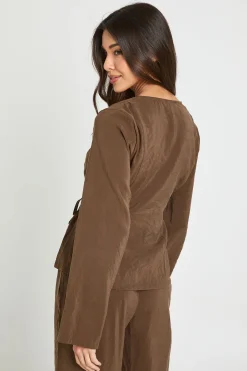 boohoo Haut À Manches Longues Cache-cœur Avec Ceinture À Nouer À La Taille<Femme Tops