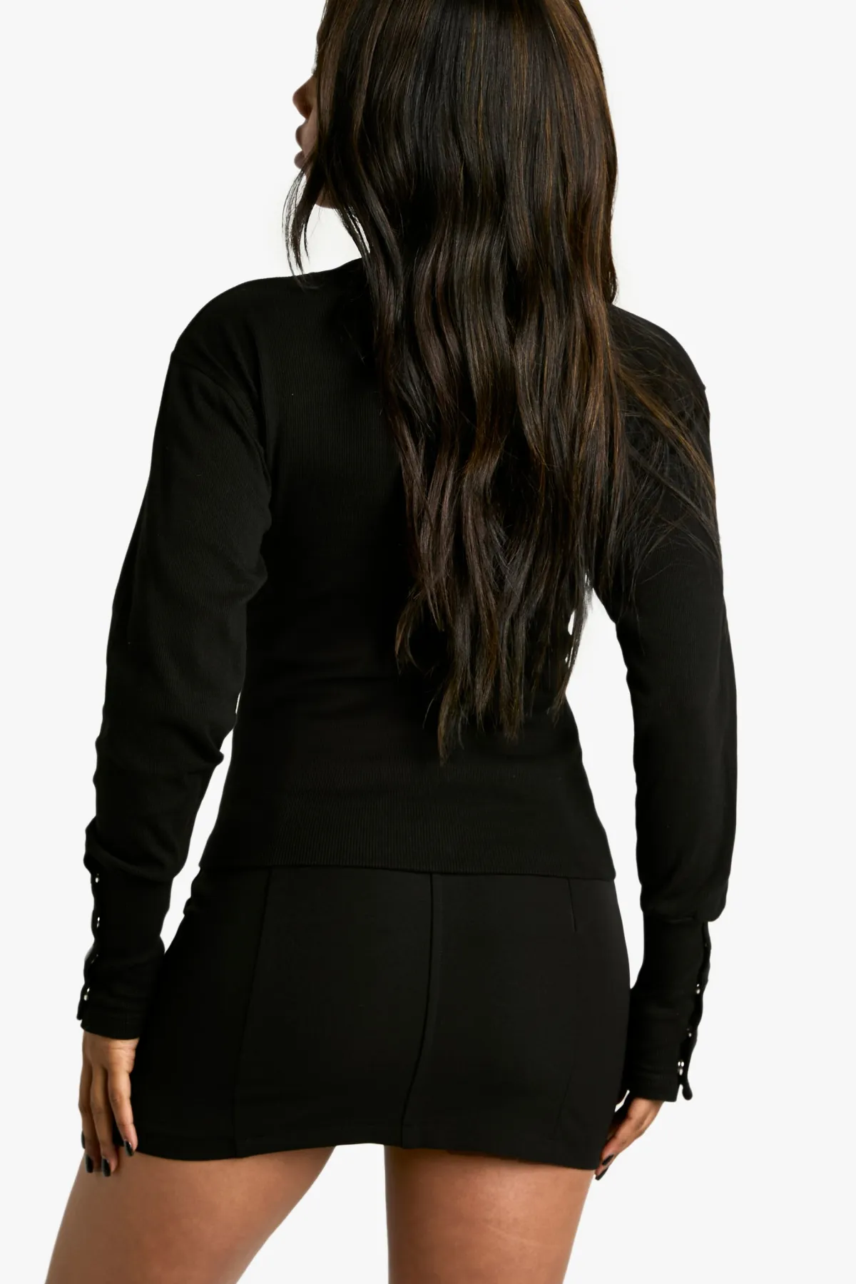 boohoo Haut à manches longues cintré à la taille en jersey côtelé<Femme Tops