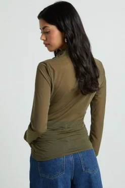 Haut À Manches Longues Col Croisé En Tissu Texturé Transparent