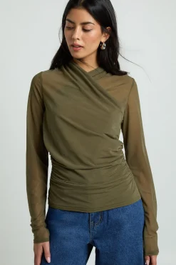 Haut À Manches Longues Col Croisé En Tissu Texturé Transparent