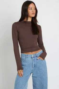 boohoo Haut À Manches Longues Col Rond Ajusté Effet Seconde Peau Tall<Femme Tops