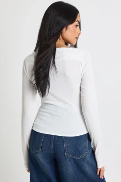 boohoo Haut à manches longues côtelé avec devant drapé<Femme Tops