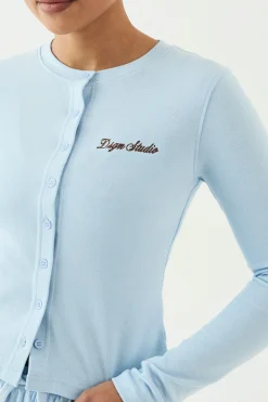 Haut À Manches Longues Côtelé Avec Broderie Script Et Boutonnage Dsgn Studio