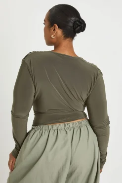 boohoo Haut À Manches Longues Décolleté Plongeant Grande Taille<Femme Tops