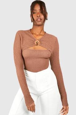 boohoo Haut à manches longues découpé avec détail en anneau texturé<Femme Tops