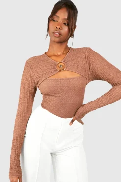 boohoo Haut à manches longues découpé avec détail en anneau texturé<Femme Tops