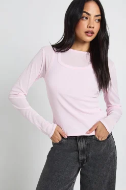 boohoo Haut à Manches Longues Double Couche Transparent Style Racer<Femme Tops