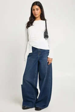 boohoo Haut à manches longues à double couche en maille texturée drapé à l'avant<Femme Tops