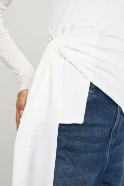 boohoo Haut à manches longues à double couche en maille texturée drapé à l'avant<Femme Tops