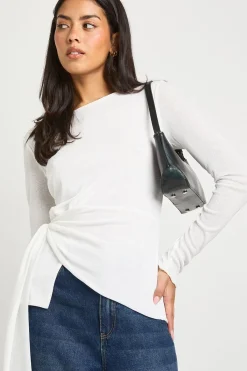 boohoo Haut à manches longues à double couche en maille texturée drapé à l'avant<Femme Tops