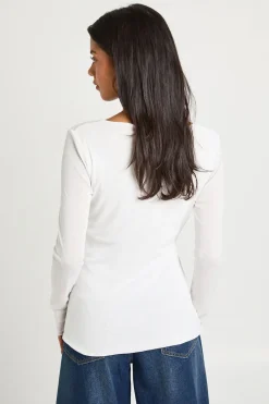 boohoo Haut à manches longues à double couche en maille texturée drapé à l'avant<Femme Tops