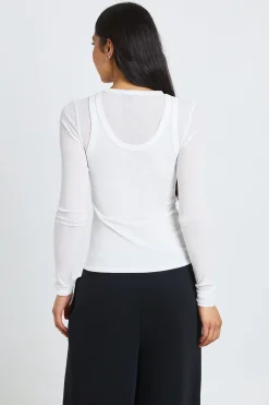 boohoo Haut À Manches Longues Double Couche Côtelé Transparent Style Débardeur Tall<Femme Tops