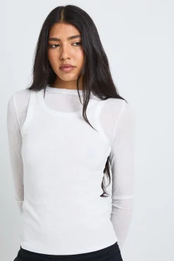 boohoo Haut À Manches Longues Double Couche Côtelé Transparent Style Débardeur Tall<Femme Tops