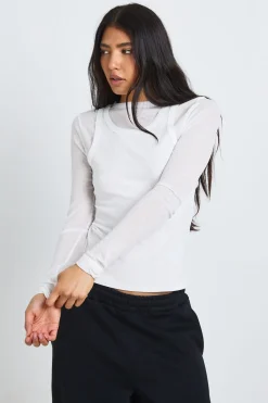 boohoo Haut À Manches Longues Double Couche Côtelé Transparent Style Débardeur Tall<Femme Tops