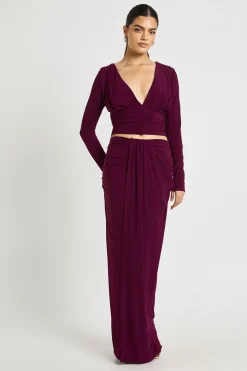 boohoo Haut à Manches Longues Double Épaisseur Slinky Décolleté Plongeant Froncé<Femme Tops