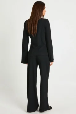 Haut à manches longues à drapé frontal texturé et pantalon assorti