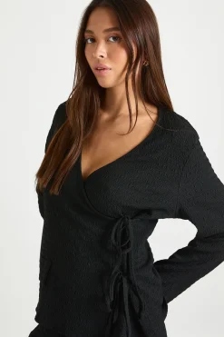 Haut à manches longues à drapé frontal texturé et pantalon assorti