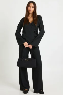 Haut à manches longues à drapé frontal texturé et pantalon assorti