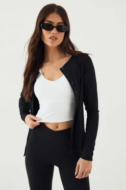 DSGN Studio Haut à Manches Longues Ultra Sculpt Côtelé Boutonné<Femme Vêtements De Sport|Dsgn Studio