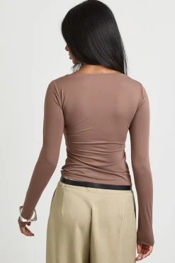 boohoo Haut À Manches Longues Effet Seconde Peau Et Encolure Carrée<Femme Tops